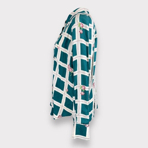 Free People Women's Window To My Heart Button Down Green Blouse Top Shirt Size M - Picture 7 of 16